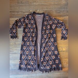 Brown Floral Diamond Knit Duster Cardigan